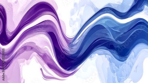 Abstract watercolor flow of curved shapes in shades of blue & purple with a white background creating a sense of fluidity & dynamism