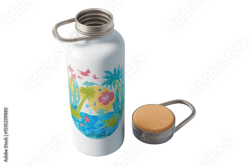 Reusable Water Bottle with Summer Sticker Transparent Background