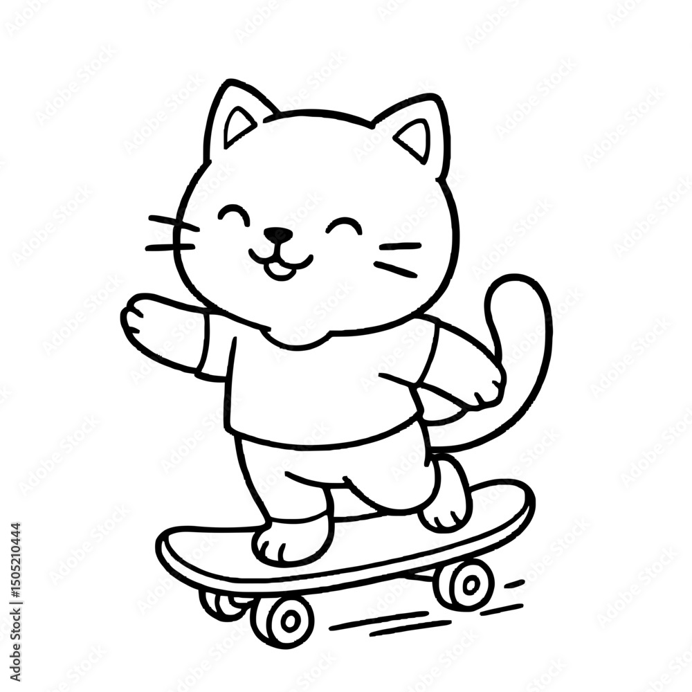 Cool cartoon cat riding a skateboard outline drawing for kids coloring and fun art Cool cartoon cat riding a skateboard outline drawing for kids coloring and fun art