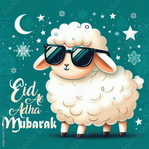 Stylish Sheep Eid-al-Adha Greeting with Cool Sunglasses
