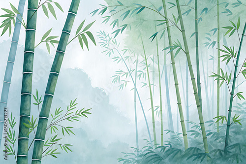 静けさの竹林 – 水彩で描かれた和の風景