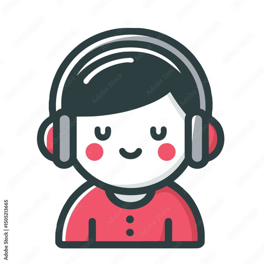 Fototapeta premium Cute Headphone-Clad Child in Flat Illustration Style - Trending Cartoon Design