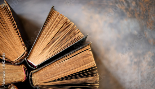 Old books arranged highlighting their historical significance. Neatly arranged representing a collection of wisdom