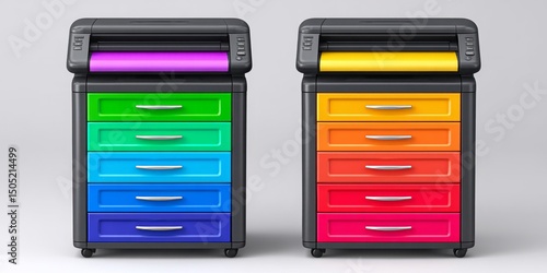 Wallpaper Mural A side-by-side of black and color printers with test sheets aligned Torontodigital.ca