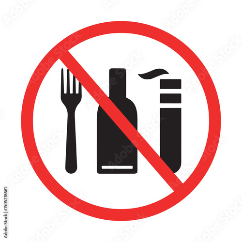 no eating drinking smoking sign with fork bottle and cigarette in red circle