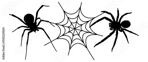 Halloween silhouette of a spider with a trap web