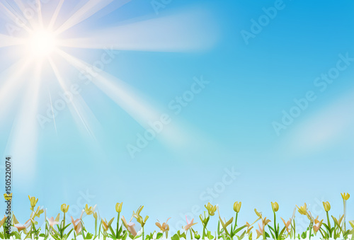Bright blue sky flowers bright daisies against a soft background Pink tulips against a blue sky trees in full bloom under a bright blue sky creating a stunning floral landscape.generative ai