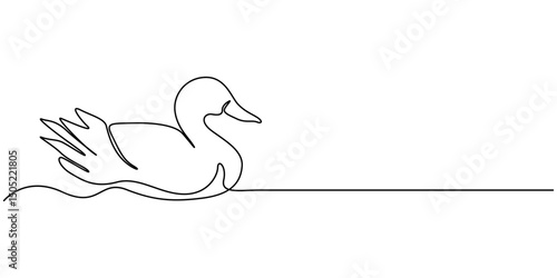 Domestic goose continuous one line drawing,Duck in continuous line art drawing style. Abstract duck walking minimalist, One continuous single drawing line art flat doodle animal, bird, goose, feather.