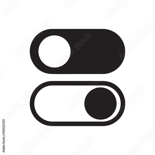 toggle switch icon set with on and off positions in black and white design