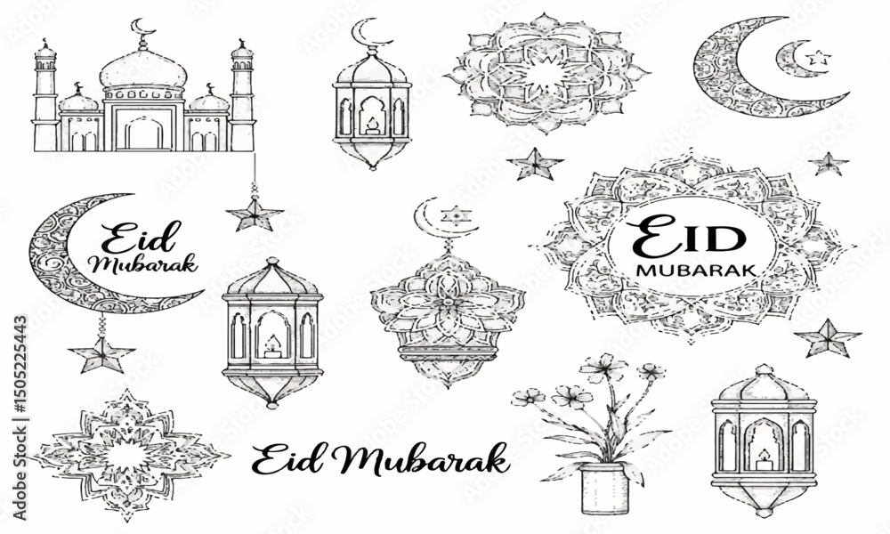 Obraz premium set of hand drawn eid related icons