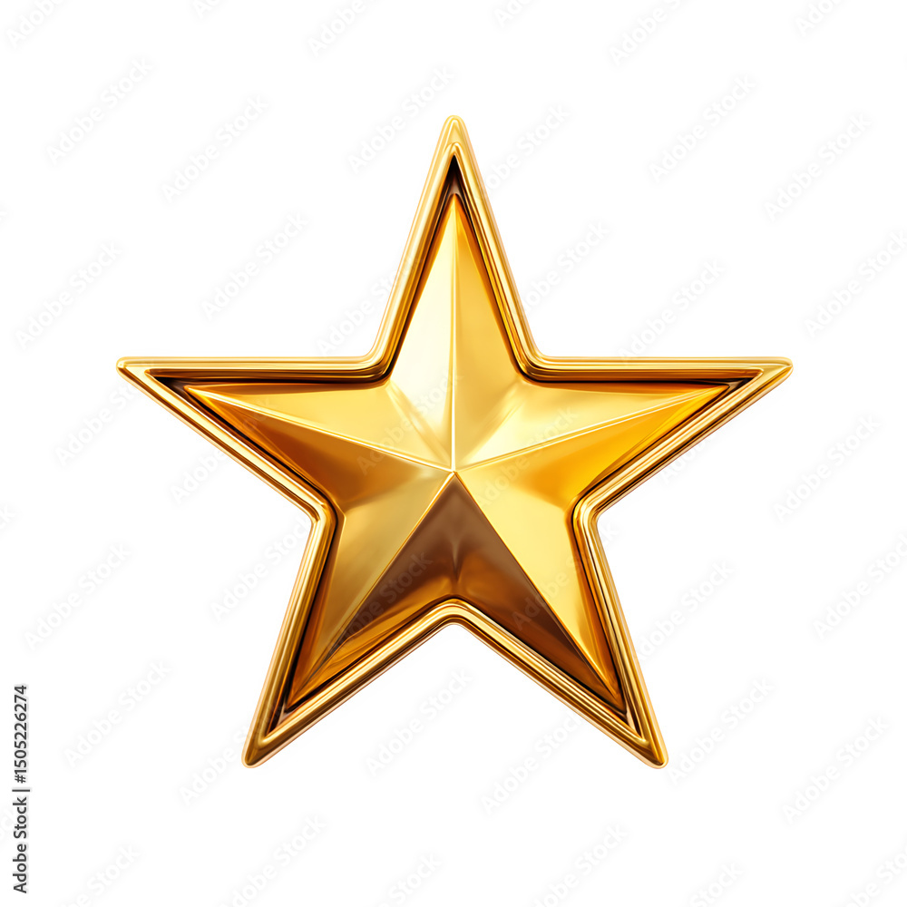Isolated shiny golden star with five points on a black background in a centered composition view Isolated shiny golden star with five points on a black background in a centered composition view