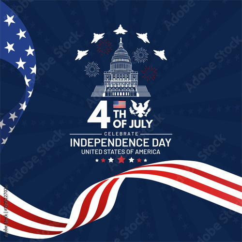 Fourth of July 2025 Concept Design with F-22 Raptor Flyover The Capitol  Illustration. Patriotic USA Independence Day Design. Best for 4th July Celebration