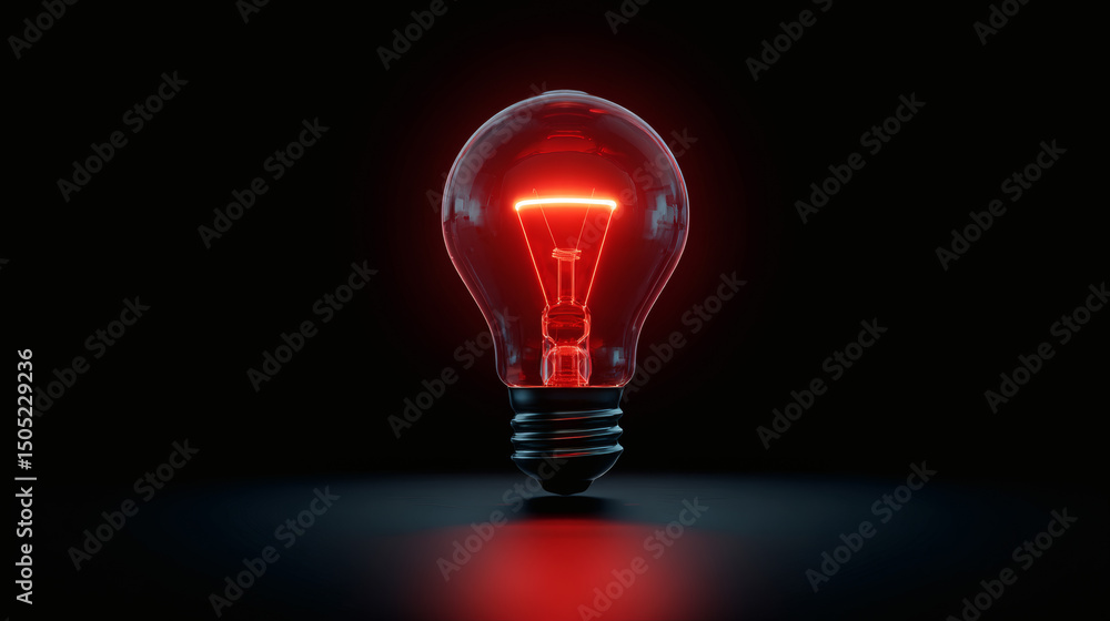 A glowing red light bulb illuminates a dark, minimalistic background, symbolizing innovation and creativity. A glowing red light bulb illuminates a dark, minimalistic background, symbolizing innovation and creativity.