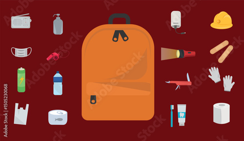 Emergency Kit Vector Set  Earthquake Preparedness Items amd Survival Essentials