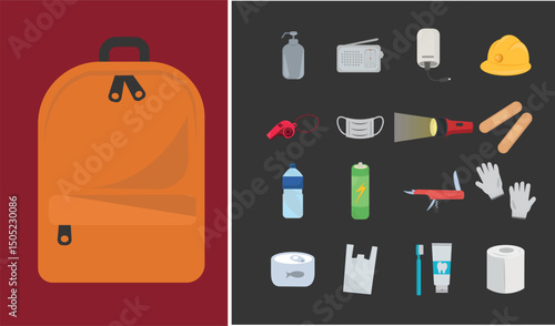 Emergency Kit Vector Set  Earthquake Preparedness Items amd Survival Essentials