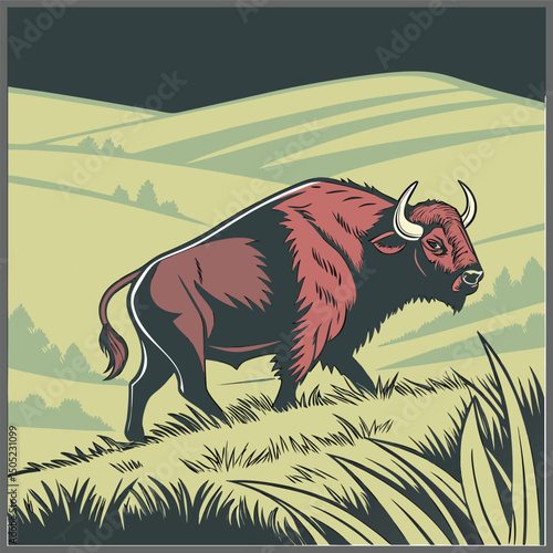 vector illustration of cartoon bull