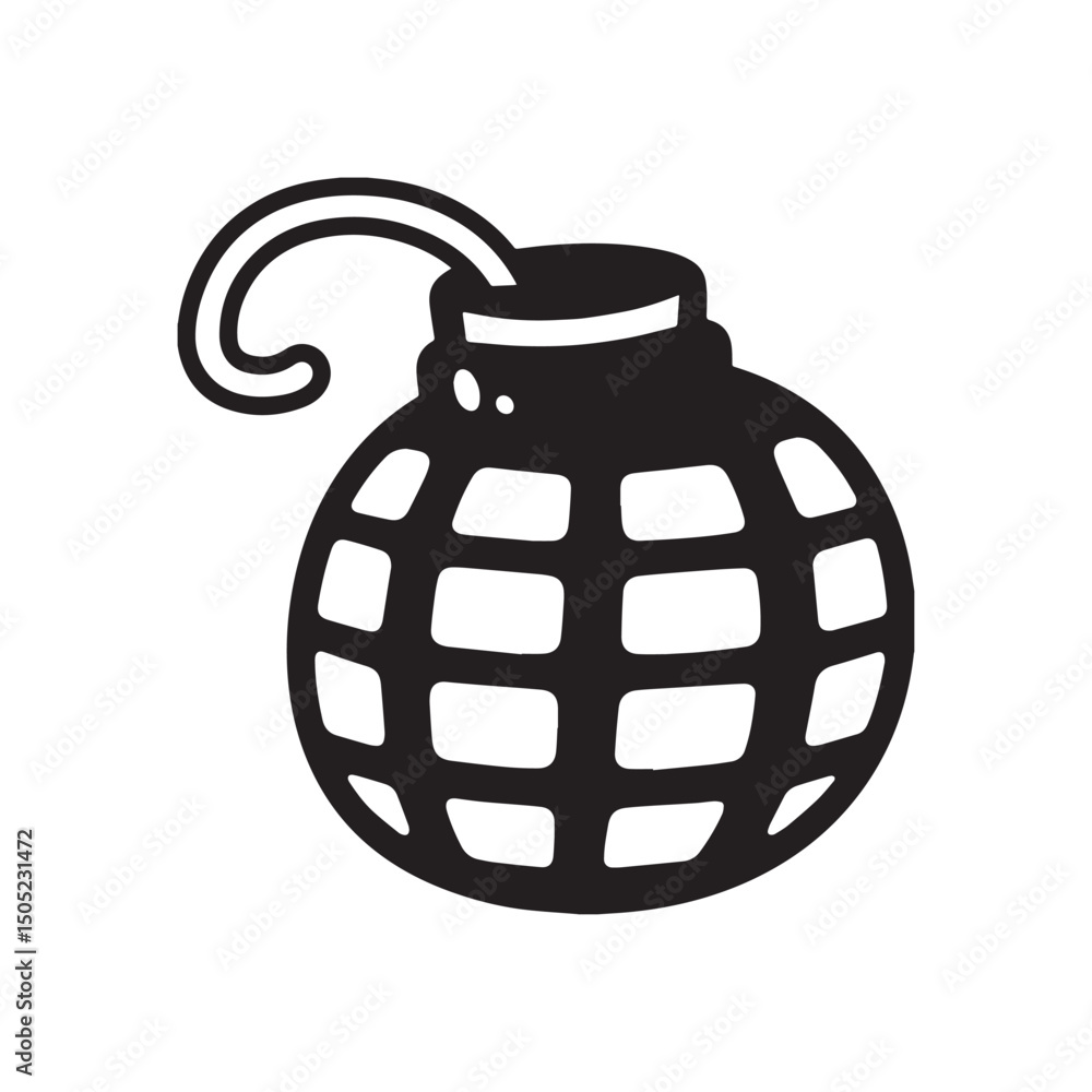 Fototapeta premium Grenade cartoon style vector illustration Silhouette White background.