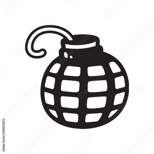 Grenade cartoon style vector illustration Silhouette White background.