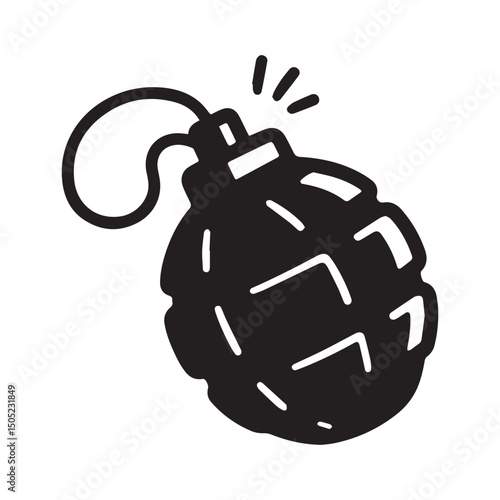 Grenade cartoon style vector illustration Silhouette White background.