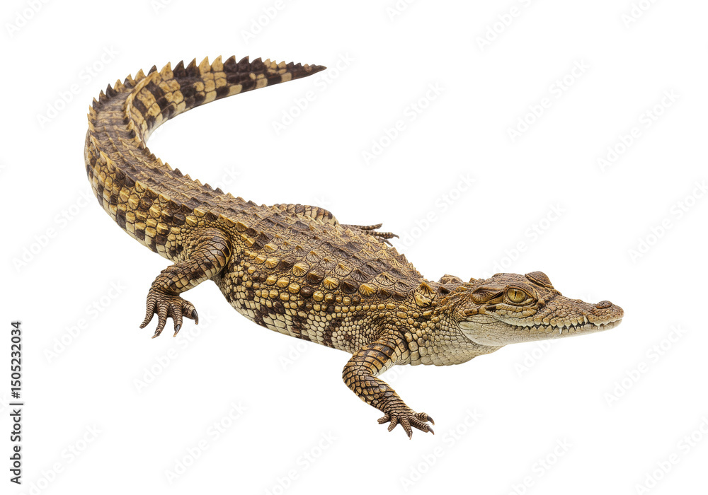 Naklejka premium Close-up view of a small crocodile in profile.