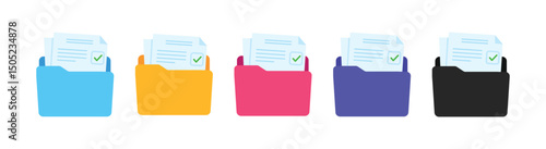 File document in folder icon, cloud storage, file transfer encrypted form, connection docs information migration. Access to remote file documents and folder. Document icon vector.