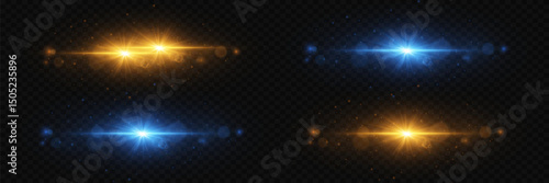 Set of gold and blue glowing sparkles with sparkles and starry magical and fantastic effect.