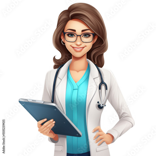 Cartoon doctor holding a clipboard icon