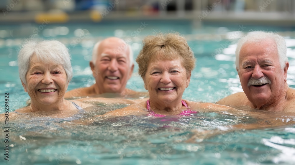 Fototapeta premium Active Elderly Group Exercising in Swimming Pool