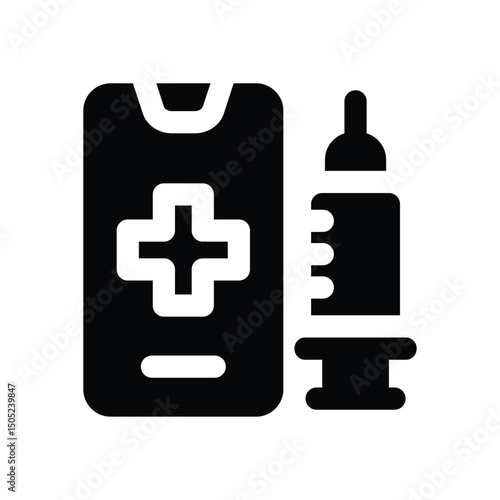 vaccine app glyph icon. Strong and solid vector icon for websites, mobile interfaces, presentations, and visual branding. High quality and easy to edit.