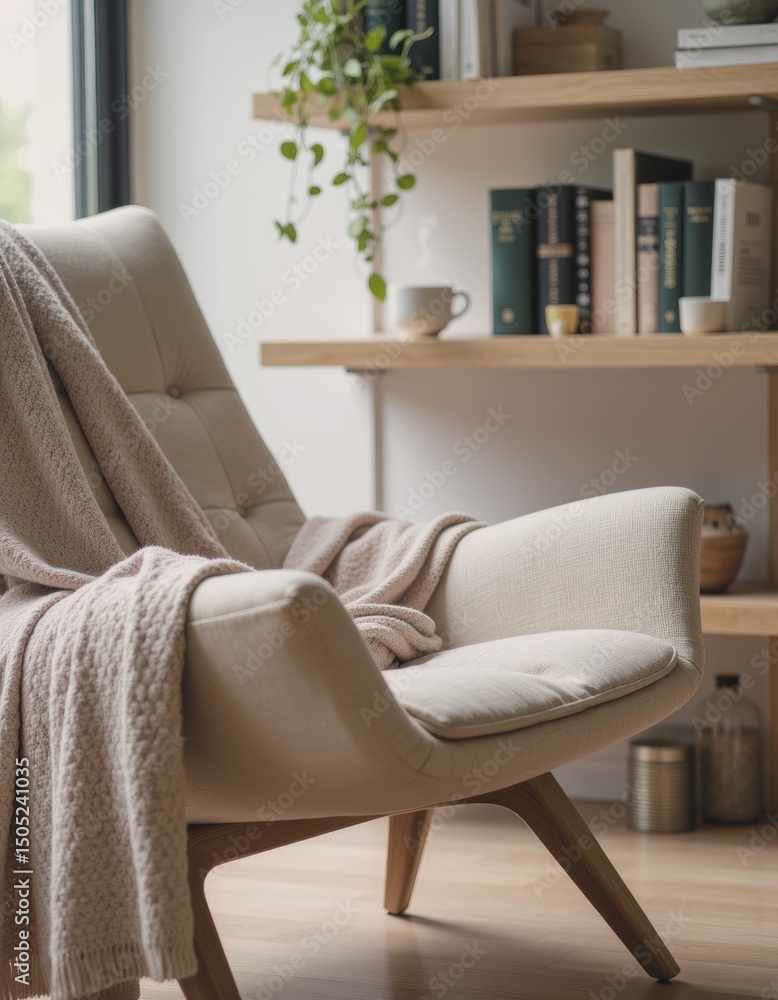 Naklejka premium Cozy reading nook featuring a soft blanket and a warm cup of tea