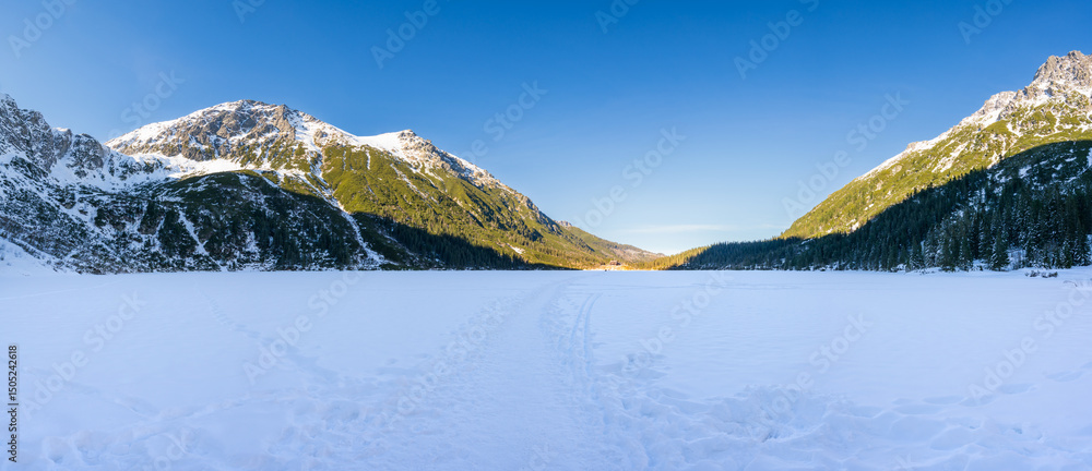 Frozen Sea Eye lake in Tatra mountains. Poland
