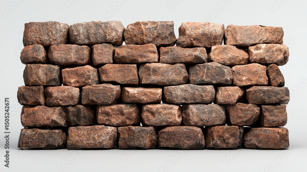 Fototapeta premium Brown Stone Wall Texture Closeup Rustic Building Material Background