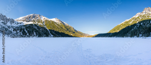 Frozen Sea Eye lake in Tatra mountains. Poland 