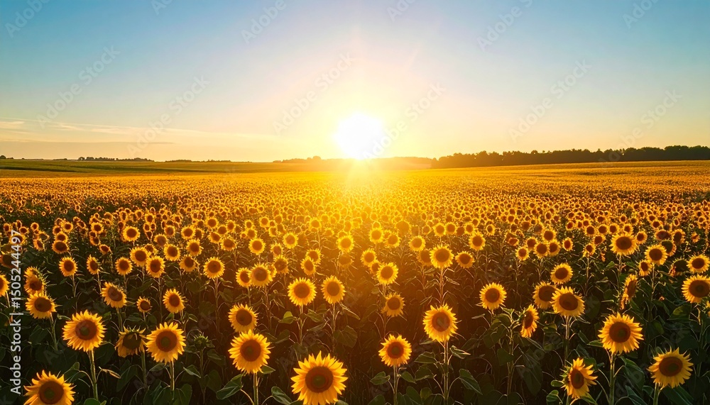 Obraz premium Summer sunflower meadow glowing in warm evening light