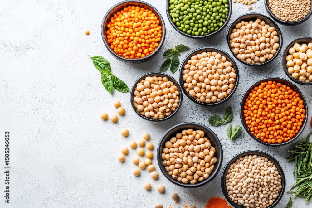 Soy Beans Flat. Assorted Legumes, Lentils, Chickpeas, and Beans Showcase on White Background Soy Beans Flat. Assorted Legumes, Lentils, Chickpeas, and Beans Showcase on White Background