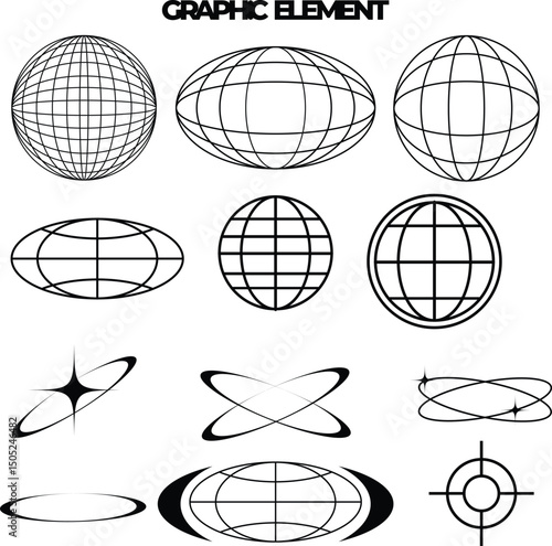 set of vector globes y2k graphic element