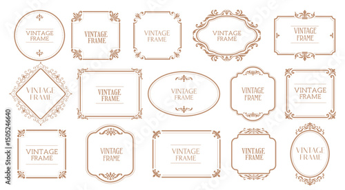 Gold label frames and borders with royal ornaments and antique scrolls, vector set. Golden frames for luxury labels or certificate with vintage ornate design of royal antique flourish ornaments
