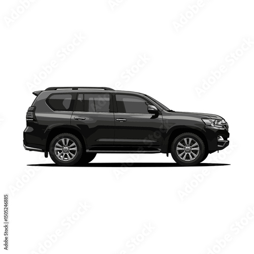 Realistic Vector Illustration of Land Cruiser SUV in Grey – Front Angle View, Luxury Off-Road 4x4 Vehicle Design for Automotive Posters, Ads, Catalogs, and Stock Graphics, cruiser image.