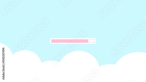 Aesthetic style kawaii blue color loading bar screen .  Animation of sky with clouds and copy space for text