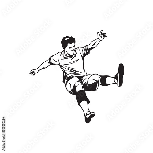 Soccer Player Performing Bicycle Kick Illustration,
Football Player Doing Overhead Kick Vector,
Striker Kicking Soccer Ball in Mid Air Drawing,
Bicycle Kick Football Action Pose Sketch,