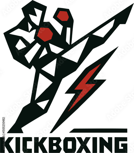 Angular kickboxer silhouette strikes with lightning