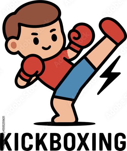 Cartoon kickboxer throws a punch
