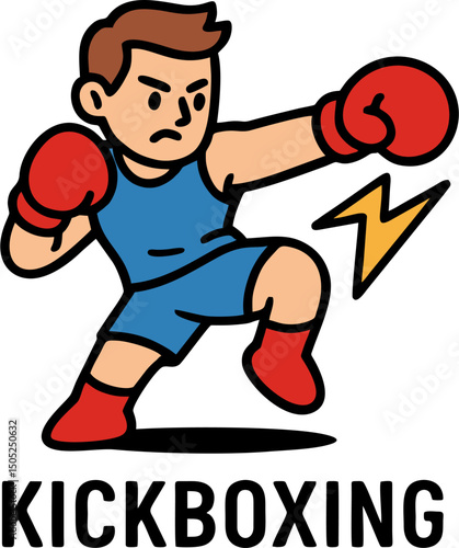 Cartoon kickboxer in action pose