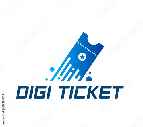 Digital E ticket icon for electronic entry or pass coupon application, vector emblem. Digi ticket icon of digital app icon for movie, concert or cinema entry, virtual entrance pass of transport