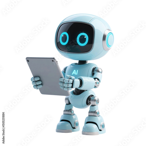 Happy robot. 3d ai character, chat bot mascot isolated on white background, GPT chatbot icon. Artificial intelligence, trendy technology, support service, funny automation computer 