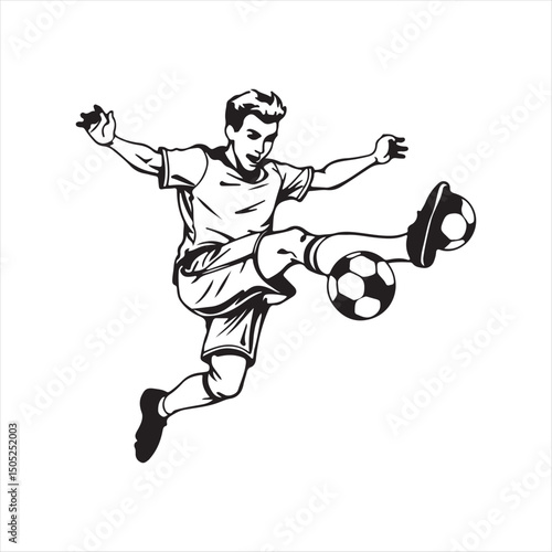 Soccer Player Performing Bicycle Kick Illustration,
Football Player Doing Overhead Kick Vector,
Striker Kicking Soccer Ball in Mid Air Drawing,
Bicycle Kick Football Action Pose Sketch,