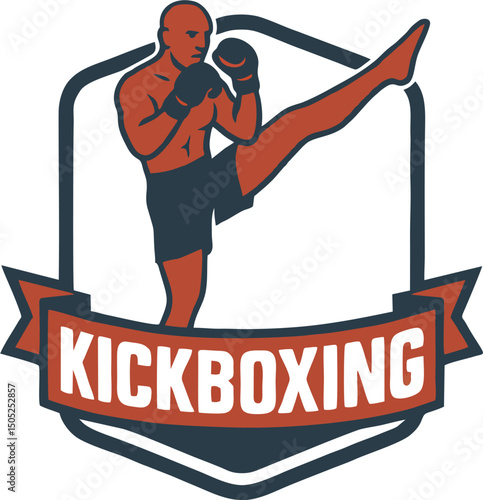 Kickboxing fighter kicks forward powerful logo