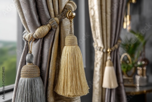 Wallpaper Mural Elegant curtain tassels enhance sophisticated interior design in a modern living area during daylight Torontodigital.ca