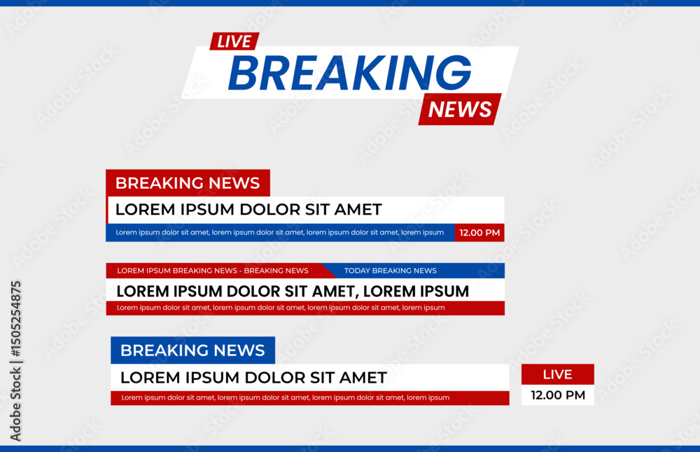 Illustration vector graphic of breaking news and third layer. Suitable for broadcast, live streaming etc. Illustration vector graphic of breaking news and third layer. Suitable for broadcast, live streaming etc.