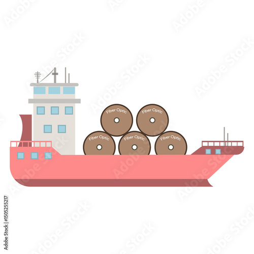 Fiber Optic Cable Ship Vector Illustration – Maritime Internet Transport